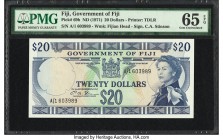 Fiji Government of Fiji 20 Dollars ND (1971) Pick 69b PMG Gem Uncirculated 65 EPQ. A very attractive example featuring the beloved Annigoni portrait o...