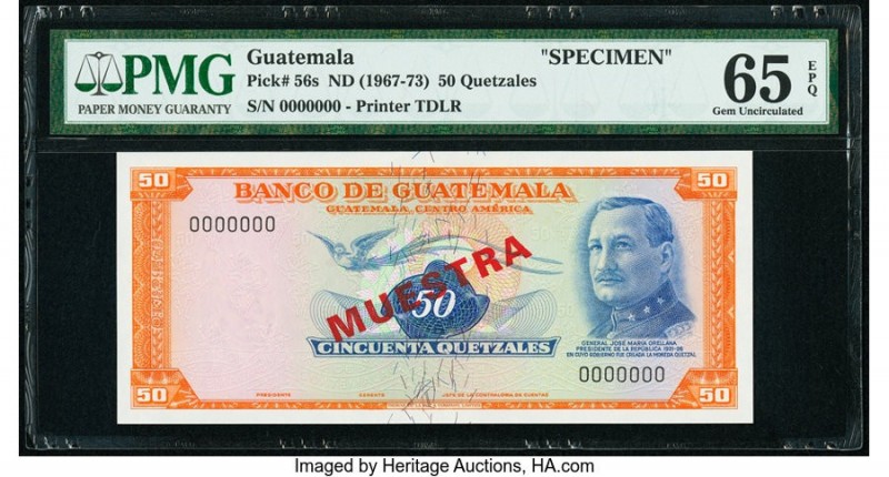 Guatemala Banco de Guatemala 50 Quetzales ND (1967-73) Pick 56s Specimen PMG Gem...