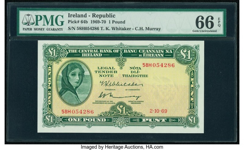 Ireland - Republic Central Bank of Ireland 1 Pound 2.10.1969 Pick 64b PMG Gem Un...
