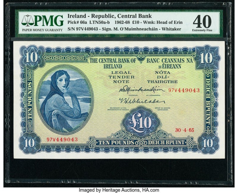 Ireland - Republic Central Bank of Ireland 10 Pounds 30.4.1965 Pick 66a PMG Extr...