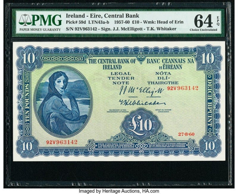Ireland - Republic (Eire) Central Bank of Ireland 10 Pounds 27.8.1960 Pick 59d P...