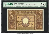 Italian Somaliland Cassa Per La Circolazione Monetaria Della Somalia 20 Somali 1950 Pick 14a PMG Choice About Unc 58 EPQ. A pleasing, problem-free exa...