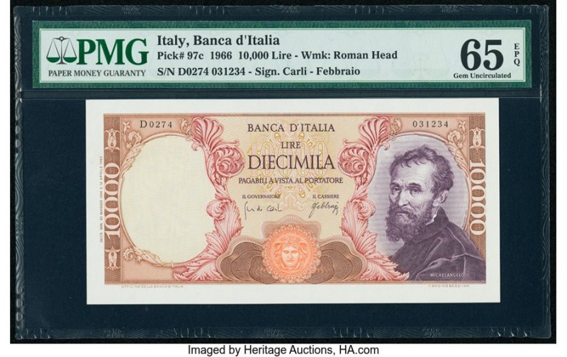 Italy Banca d'Italia 10,000 Lire 1966 Pick 97c PMG Gem Uncirculated 65 EPQ. 

HI...