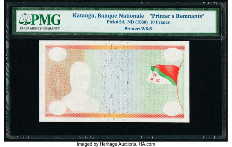 Katanga Banque Nationale du Katanga 10 Francs 1960 Pick 5A Printer's Remnants in...
