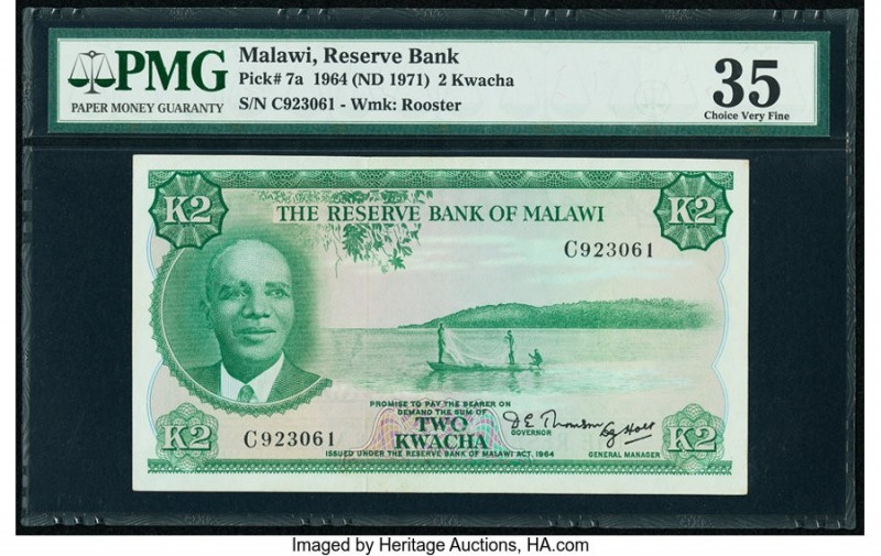 Malawi Reserve Bank of Malawi 2 Kwacha 1964 (ND 1971) Pick 7a PMG Choice Very Fi...