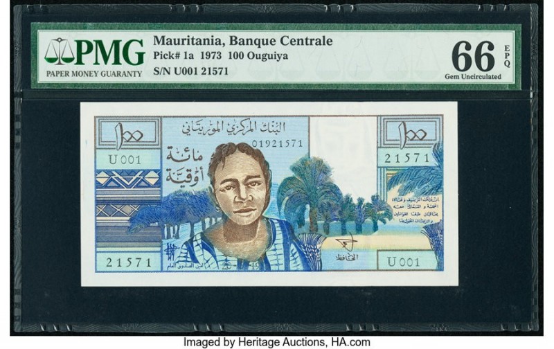 Mauritania Banque Centrale de Mauritanie 100 Ouguiya 1973 Pick 1a PMG Gem Uncirc...