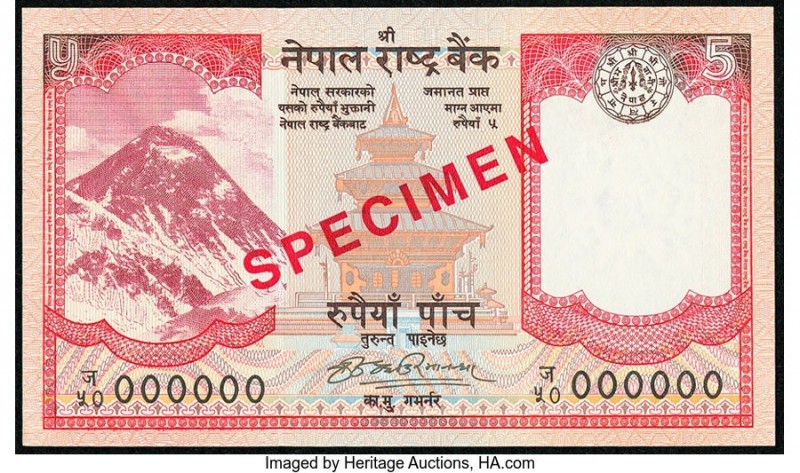 Nepal Nepal Rastra Bank 5 Rupees ND (2008) Pick 60as Specimen Crisp Uncirculated...