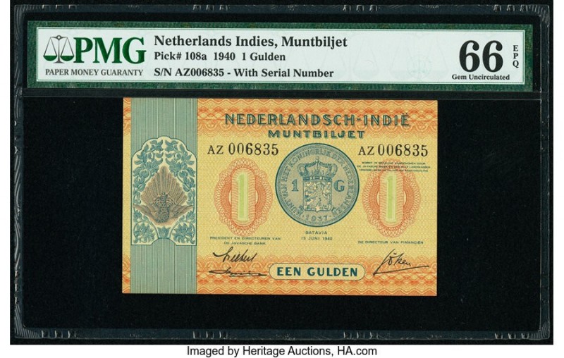 Netherlands Indies Muntbiljet 1 Gulden 15.6.1940 Pick 108a PMG Gem Uncirculated ...