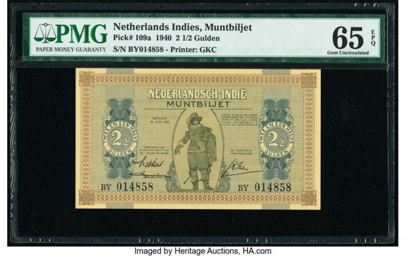 Netherlands Indies Muntbiljet 2 1/2 Gulden 15.6.1940 Pick 109a PMG Gem Uncircula...