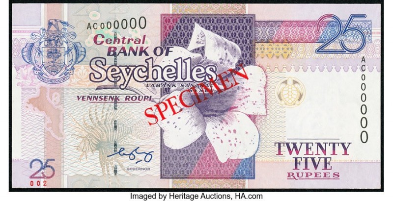 Seychelles Central Bank of Seychelles 25 Rupees ND (1998) Pick 37s Specimen Cris...