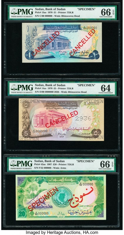 Sudan Bank of Sudan 1; 5; 20 Pounds 1970 (2); 1987 Pick 13as; 14as; 42as Three S...