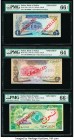 Sudan Bank of Sudan 1; 5; 20 Pounds 1970 (2); 1987 Pick 13as; 14as; 42as Three Specimen PMG Choice Uncirculated 64; Gem Uncirculated 66 EPQ (2). Red S...