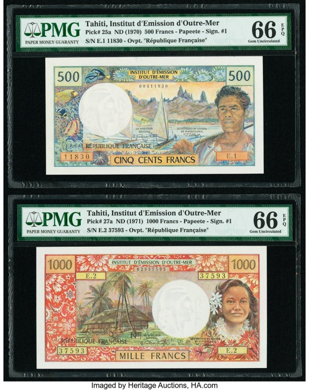 Tahiti Institut D'Emission D'Outre-Mer 500; 1000 Francs ND (1970); ND (1971) Pic...