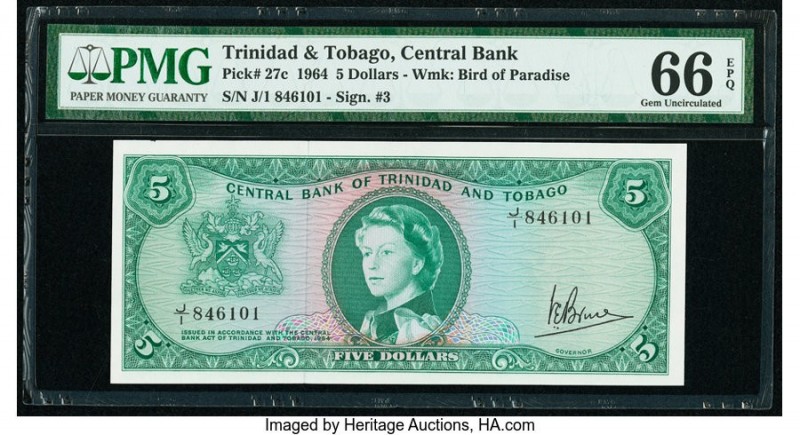 Trinidad And Tobago Central Bank of Trinidad and Tobago 5 Dollars 1964 Pick 27c ...