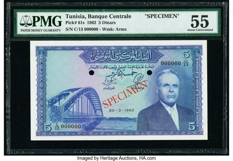 Tunisia Banque Centrale 5 Dinars 20.3.1962 Pick 61s Specimen PMG About Uncircula...