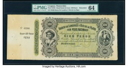 Uruguay Banco de Londres y Rio de la Plata 100 Pesos ND Pick S245r Remainder with Counterfoil PMG Choice Uncirculated 64. Hand dated at issue.

HID098...