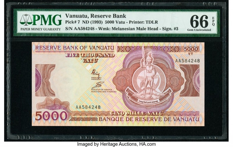 Vanuatu Reserve Bank of Vanuatu 5000 Vatu ND (1993) Pick 7 PMG Gem Uncirculated ...