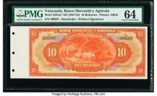Venezuela Banco Mercantil y Agrícola 10 Bolivares ND (1927-35) Pick S231r2 Remainder PMG Choice Uncirculated 64. Three POCs.

HID09801242017

© 2020 H...