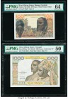 West African States Banque Centrale des Etats de L'Afrique de L'Ouest 100; 1000 Francs ND (1959); ND (1959-65) Pick 2b; 703Km Two Examples PMG Choice ...