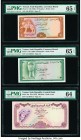 Yemen Arab Republic Yemen Currency Board 10; 20 Buqshas;100 Rials ND (1966) (2); ND (1976) Pick 4; 5; 16a Three Examples PMG Gem Uncirculated 65 EPQ (...