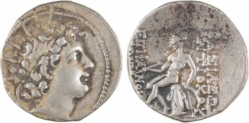 Syrie, Antiochus VI Dionysos, drachme, Antioche, 144-142 av. J.-C
A/Anépigraphe...