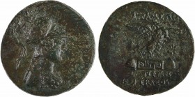 Phrygie, Apameia, bronze, c.100-50 av. J.-C.
A/Anépigraphe
Buste casqué d'Athéna à droite, avec l'égide
R/APAMEIWN/ ANTIFWN/ MENEKLEOS
Aigle volan...