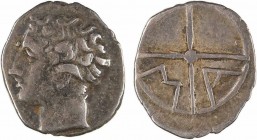 Marseille - Massalia, obole au type d'Apollon, c.350-220 av. J.-C.
A/Anépigraphe
Tête d'Apollon à gauche, avec favori et corne frontale
R/Anépigrap...