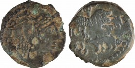 Carnutes, bronze épigraphique au lion, Ire moitié Ier s.
A/[CATAL]
Buste féminin (?) à droite, à la chevelure élaborée
Lion courant à droite, dont ...
