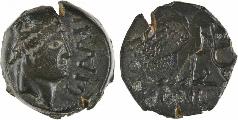 Carnutes, bronze romanisé de GIAMILOS, c.52 av. J.-C.
A/GIAMI[LO]
Profil fémin...