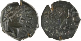 Carnutes, bronze romanisé de GIAMILOS, c.52 av. J.-C.
A/GIAMI[LO]
Profil féminin lauré à droite, au cou allongé
R/A l'exergue, GIAMILOS
Aigle debo...