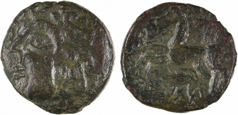 Aulerques Éburovices, bronze au cheval et au sanglier, c.60-50 av. J.-C.
A/Anép...