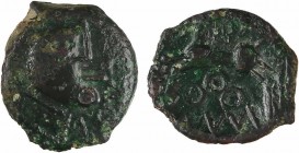 Suessions, bronze à la légende KALOY, c. 60-50 av. J.-C.
Profil à droite très stylisé, avec le cou orné d'un collier et la bouche très en avant, lége...
