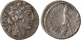 Vibia, denier, Rome, 48 av. J.-C.
A/PANSA
Tête de Bacchus à droite, coiffée d'une couronne de vigne
R/C. VIBIVS. C. F. C. N.
Cérès drapée, à droit...