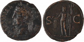 Agrippa, as, Rome, 37-41
A/M AGRIPPA L F COS III
Tête diadémée à gauche
R/S/ C
Neptune nu, debout à gauche, le manteau sur les épaules, tenant un ...