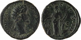 Antonin le Pieux, dupondius, Rome, 157-158
A/ANTONINVS AVG PI-VS P P IMP II
Tête radiée à droite
R/[TR POT] XXI C-OS IIII/ S/ C
L'Annone debout à ...