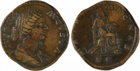 Faustine Jeune, sesterce, Rome, 161-175
A/FAVSTINA AVGVSTA
Buste drapé à droite, les cheveux relevés en chignon bas, vu de trois quarts en avant
R/...