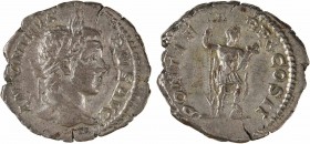 Caracalla, denier, Rome, 207
A/ANTONINVS PIVS AVG
Tête laurée à droite
R/PONTIF T-R P X COS II
L'Empereur en habit militaire, debout à droite, ten...