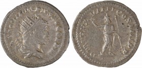 Caracalla, antoninien, Rome, 216
A/ANTONINVS PIVS AVG GERM
Buste radié à droite, drapé et cuirassé, vu de trois quarts en arrière
R/P M TR P X-VIII...