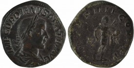 Gordien III, sesterce, Rome, 241
A/IMP GORDIANVS PIVS FEL AVG
Buste lauré à droite, drapé et cuirassé, vu de trois quarts en arrière
R/P M TR P III...
