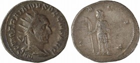 Trajan Dèce, antoninien, Rome, 250
A/IMP C M Q TRAIANVS DECIVS AVG
Buste radié à droite, drapé et cuirassé, vu de trois quarts en arrière
R/D-ACIA...