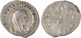 Mariniane, antoninien, Rome, 254
A/DIVAE MARINIANAE
Buste voilé et drapé à droite, posé sur un croissant
R/C-ONSECRATIO
Paon volant à droite, enle...