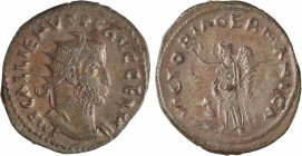 Gallien, antoninien, Rome, 257-258
A/IMP GALLIENVS P F AVG GERM
Buste radié et cuirassé à droite, vu de trois quarts en avant
R/VICTORIA GERMANICA...