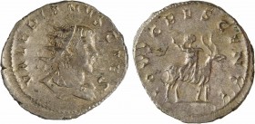 Valérien II, antoninien, Trèves, 257-258
A/VALERIANVS CAES
Buste radié à droite, drapé et cuirassé, vu de trois quarts en arrière
R/IOVI CRESCENTI...