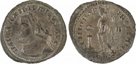 Maximien Hercule, follis, Lyon, 301-303
A/IMP MAXIMIANVS AVG
Buste lauré et cuirassé à gauche, vu de trois quarts en avant
R/GENIO POP-VLI ROMANI/ ...