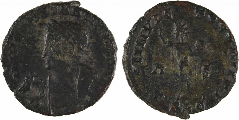 Constantin Ier, follis ou nummus, Lyon, 316
A/IMP CONSTANTINVS AVG
Buste diadé...