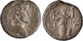 Égypte, Antonin le Pieux, tétradrachme, Alexandrie, An 13 (=149-150)
A/[ANTWNINOC CEB EYCEB]
Buste nu, tête laurée, à droite, l'égide sur l'épaule g...