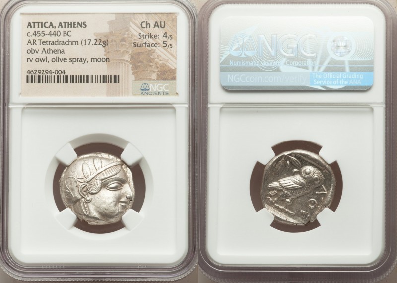 ATTICA. Athens. Ca. 455-440 BC. AR tetradrachm (23mm, 17.22 gm, 1h). NGC Choice ...