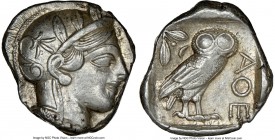 ATTICA. Athens. Ca. 440-404 BC. AR tetradrachm (25mm, 17.20 gm, 6h). NGC AU 4/5 - 4/5. Mid-mass coinage issue. Head of Athena right, wearing crested A...