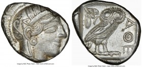 ATTICA. Athens. Ca. 440-404 BC. AR tetradrachm (25mm, 17.20 gm, 4h). NGC AU 4/5 - 4/5. Mid-mass coinage issue. Head of Athena right, wearing crested A...