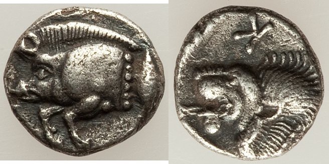 MYSIA. Cyzicus. Ca. 5th century BC. AR obol (9mm, 0.77 gm, 11h). Choice XF. Fore...
